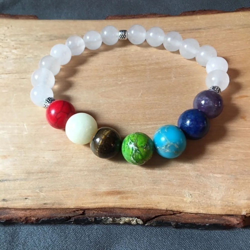 Genuine Chakra stones and quartzite beaded bracelet